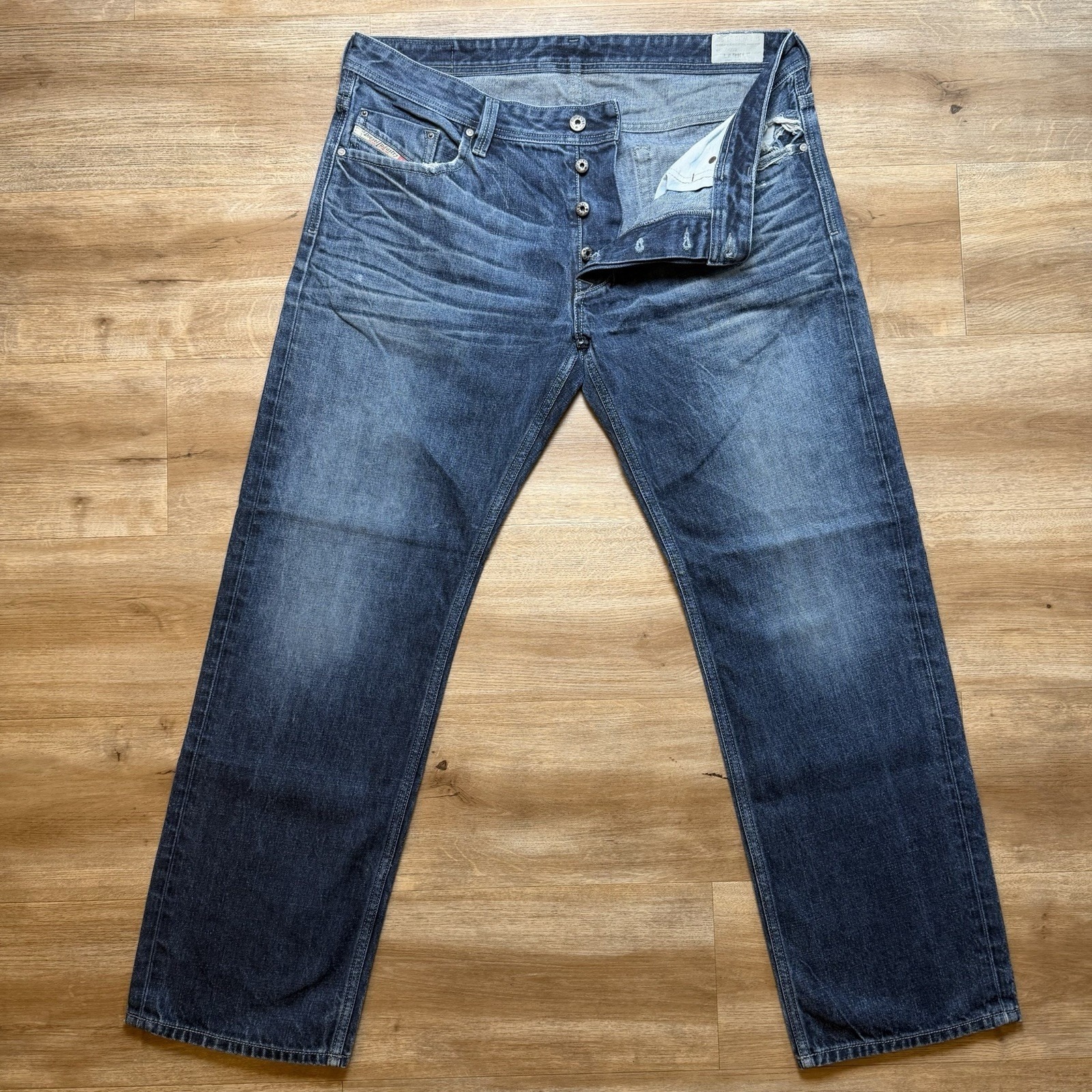 Diesel Larkee Jeans Men 36x30 Blue Straight Leg Made In Usa Cotton Thrash 0rz32